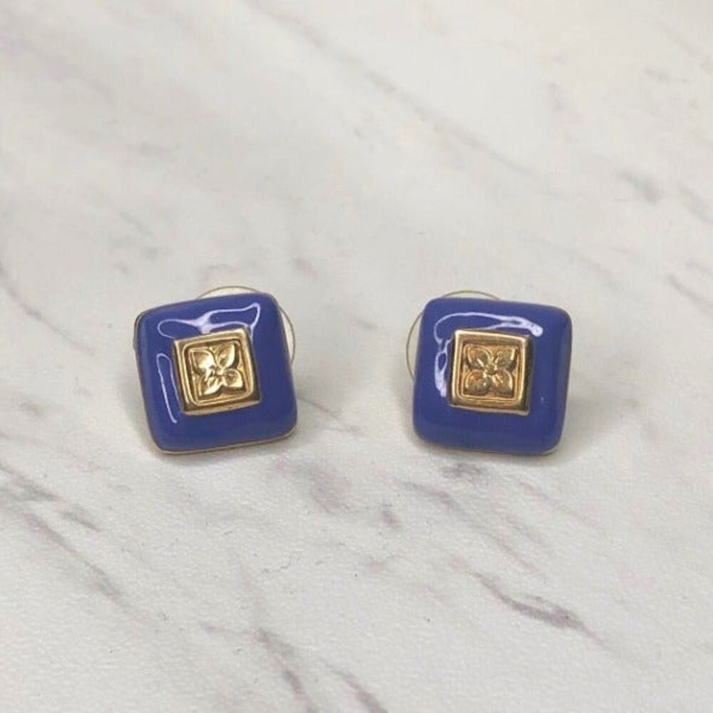Vintage 80s Gold & Purple Square Earring
